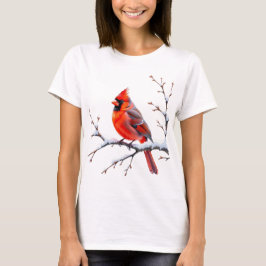 Camiseta Cardinal rouge sur branche enneigée – Beauté hiver