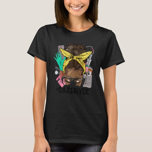 Camiseta CAREGIVER Messy Bun Afro Hair Enfermera africana H (Anverso)