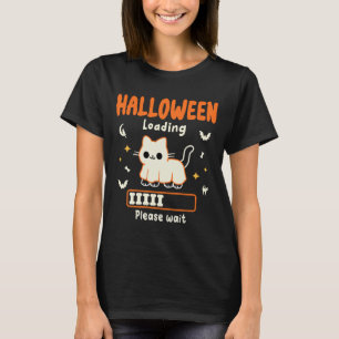 Camiseta Carga de Halloween Por Favor Esperar Funny Gato Ha