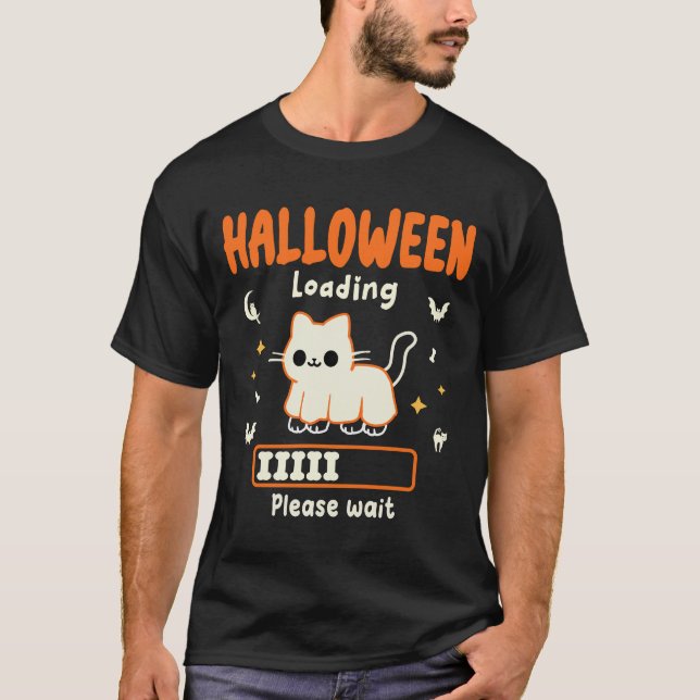 Camiseta Carga de Halloween Por Favor Esperar Gato Funny Ne (Anverso)