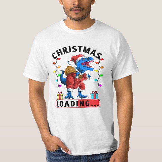 Camiseta Carga de Navidades Rex de Dinosaurio Azul T (Anverso)