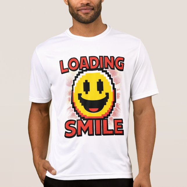 Camiseta Cargando Sonrisa – Cara Sonriente Retro de Pixel A (Anverso)