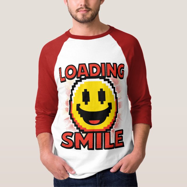 Camiseta Cargando Sonrisa – Cara Sonriente Retro de Pixel A (Anverso)