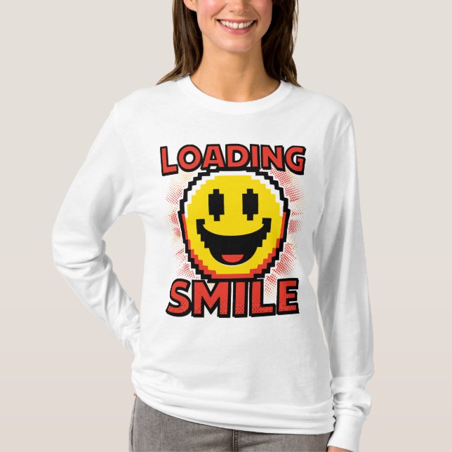 Camiseta Cargando Sonrisa – Cara Sonriente Retro de Pixel A (Anverso)