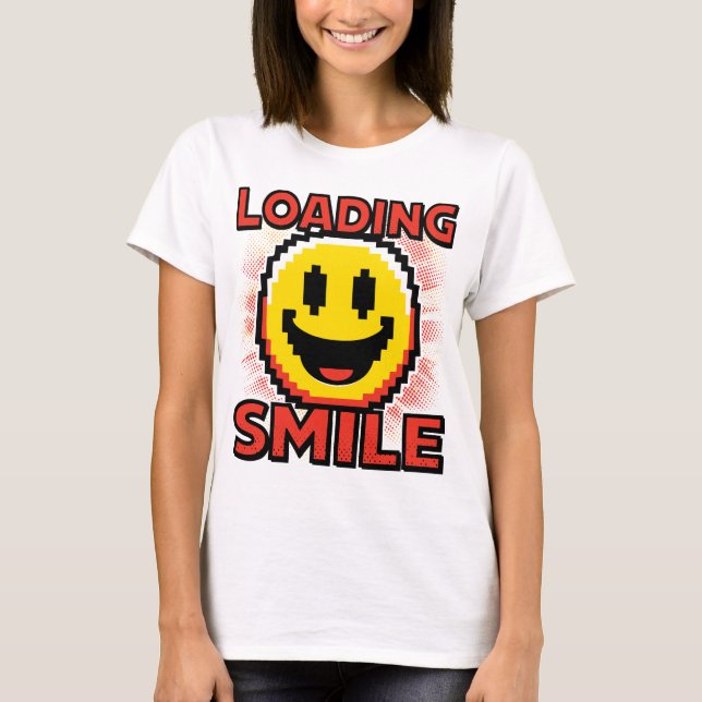 Camiseta Cargando Sonrisa – Cara Sonriente Retro en Pixel A (Anverso)