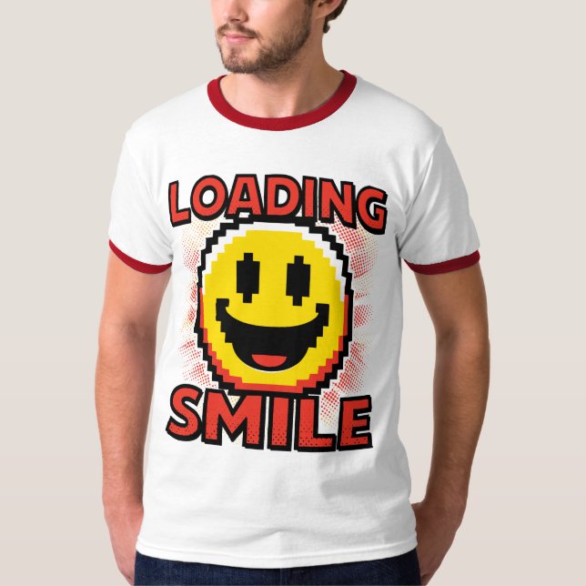 Camiseta Cargando Sonrisa – Cara Sonriente Retro en Pixel A (Anverso)