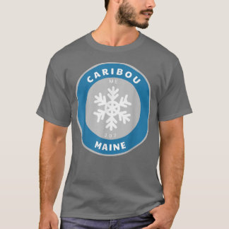 Camiseta Caribou Maine ME Winter Snow Snowflake Badge Soud