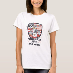 Camiseta Caricatura América 250 Años Escudo Patriótico USA