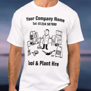 Camiseta Caricatura de alquiler de herramientas y plantas