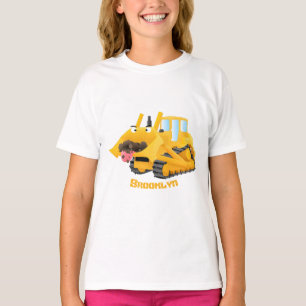 Camiseta Caricatura graciosa amarilla con bulldozer