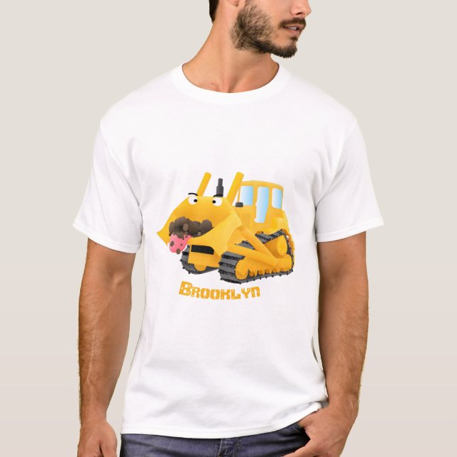 Camiseta Caricatura graciosa amarilla con bulldozer (Anverso)
