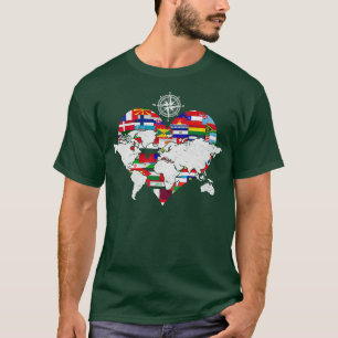 Camiseta Caricatura internacional de viajes con bandera mun