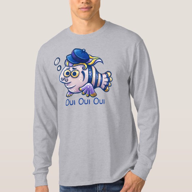Camiseta Caricatura Pescado francés con Beret (Anverso)
