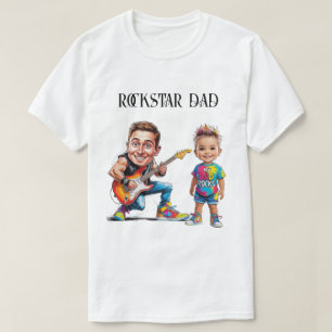 Camiseta Caricaturas de Rockstar Dad y child con guitarra