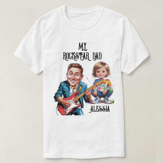 Camiseta Caricaturas Rockstar papá y niño con guitarra (Diseño del anverso)