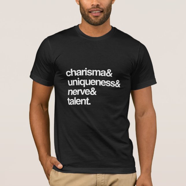 Camiseta Carisma Singularidad Nervio y Talento (Anverso)