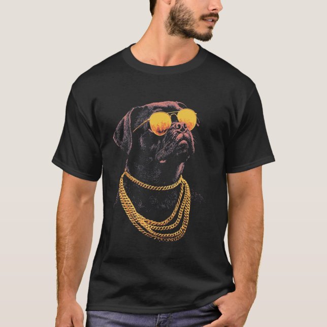 Camiseta Carlino Negro Con Gafas De Sol (Anverso)