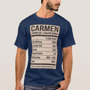 Camiseta Carmen Nutrition Facts Name Nickname Alias Título 