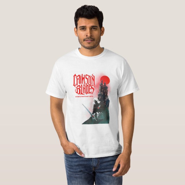 Camiseta carmesí de las cuchillas (Anverso completo)