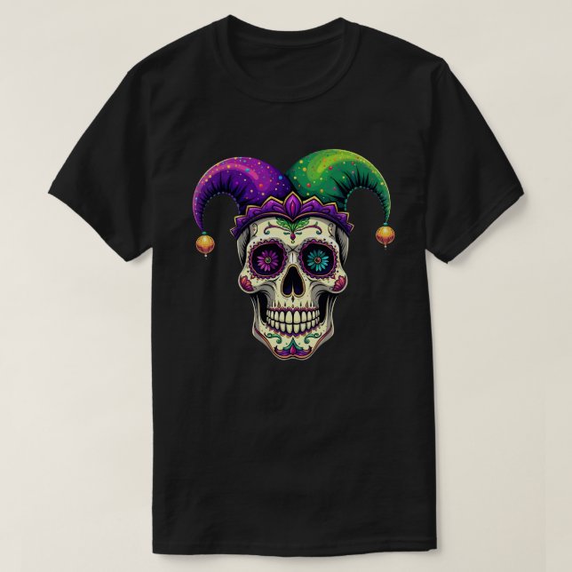 Camiseta Carnaval de cráneo de azucar con disfraces de Mard (Diseño del anverso)