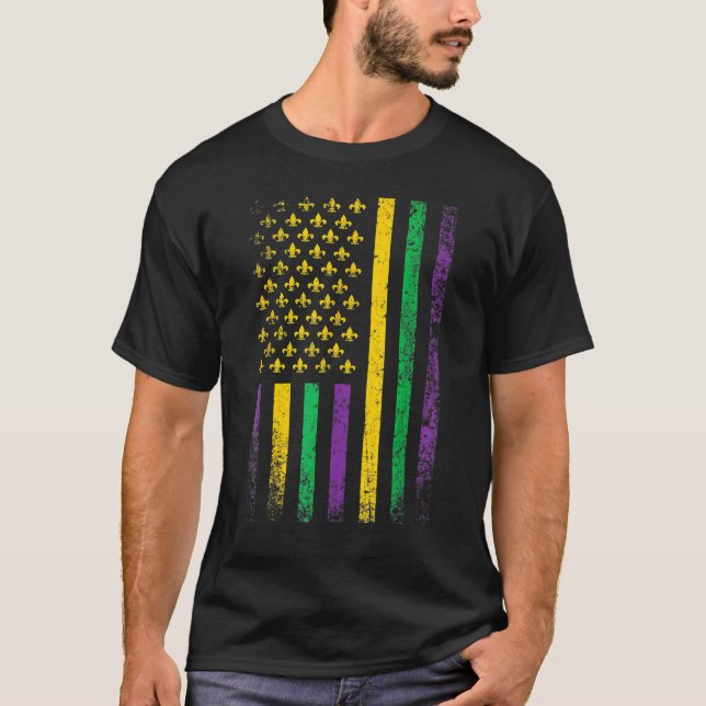 Camiseta Carnaval de Mardi Gras con bandera de EE. UU. Nuev (Anverso)