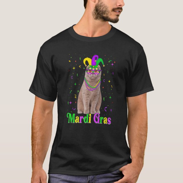 Camiseta Carnaval de Mardi Gras de animales de felino escoc (Anverso)