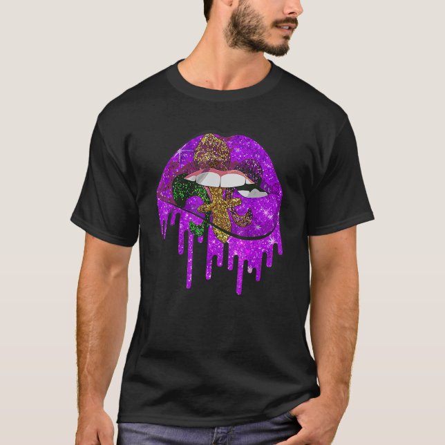 Camiseta Carnaval de Mardi Gras Disfrazado de morado y flor (Anverso)