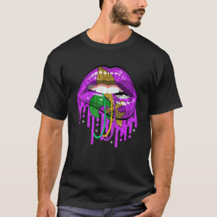 Camiseta Carnaval de Mardi Gras Disfrazado de morado y flor