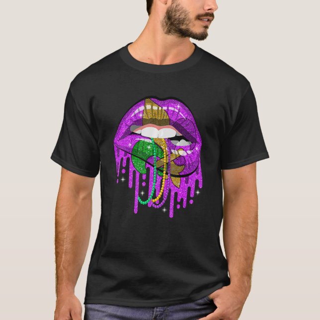 Camiseta Carnaval de Mardi Gras Disfrazado de morado y flor (Anverso)