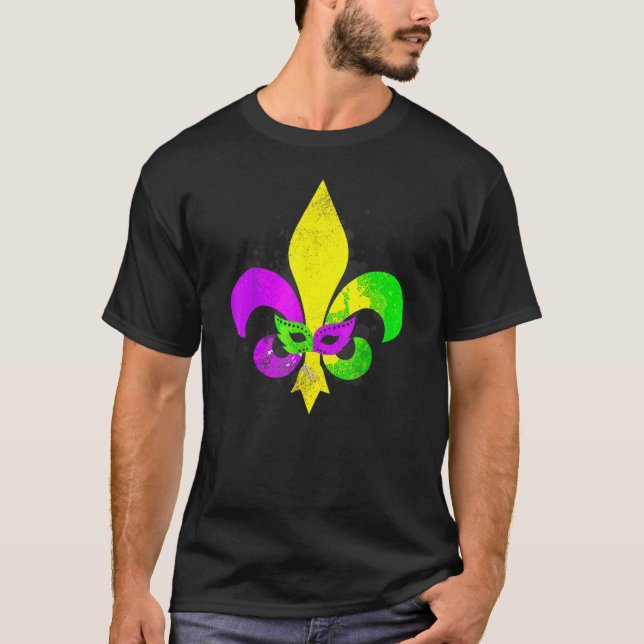 Camiseta Carnaval de Mardi Gras Mask Fleur De Lis de Nueva  (Anverso)