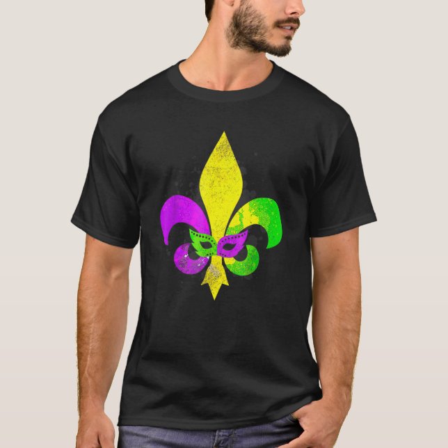 Camiseta Carnaval de Mardi Gras Mask Fleur de Lis en Nueva  (Anverso)