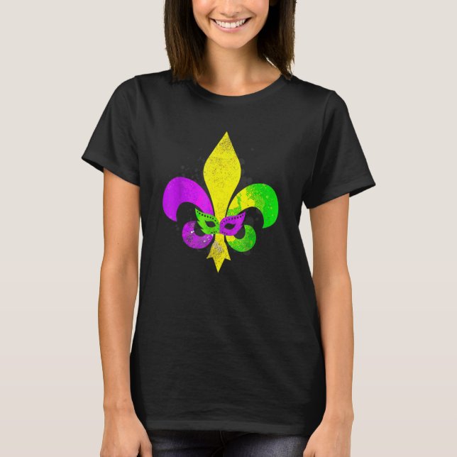 Camiseta Carnaval de Mardi Gras Mask Fleur de Lis en Nueva  (Anverso)