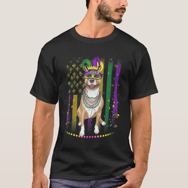Camiseta Carnaval de Perro de Mardi Gras Pitbull Perro Bufó (Anverso)