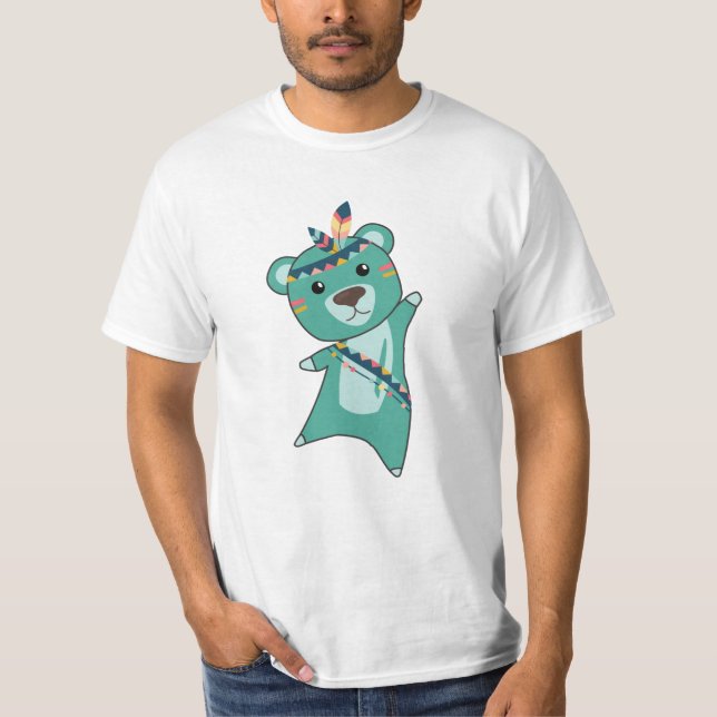 Camiseta Carnaval indio de oso turquesa Teddy Feather (Anverso)