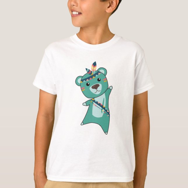 Camiseta Carnaval indio de oso turquesa Teddy Feather (Anverso)