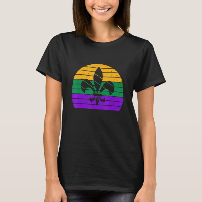 Camiseta Carnaval Retro Fleur De Lis Silhouette Mardi Gras (Anverso)