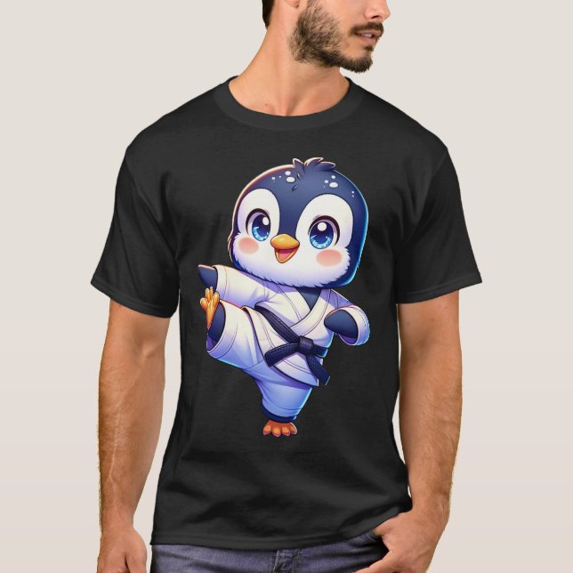Camiseta Carne Adorable de Karate Penguin Crane Kick Pose (Anverso)