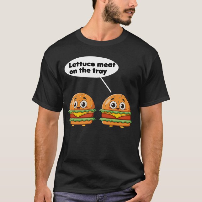 Camiseta carne de lechuga en la bandeja comida divertida (Anverso)