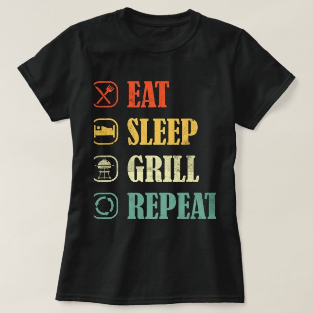 Camiseta Carne Grill BBQ Griller Retro Comer Sleep Grill Me (Diseño del anverso)