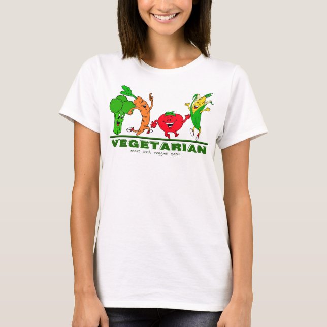 Camiseta carne mala, verduras buenas vegetarianas (Anverso)