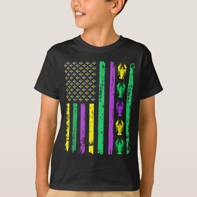 Camiseta Carnival Mardi Gras Usa American Flag Crawfish Par (Anverso)
