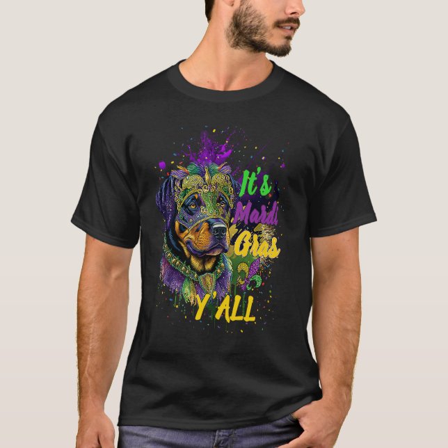 Camiseta Carnival Rottweiler Mardi Gras Yall Masquerade (Anverso)
