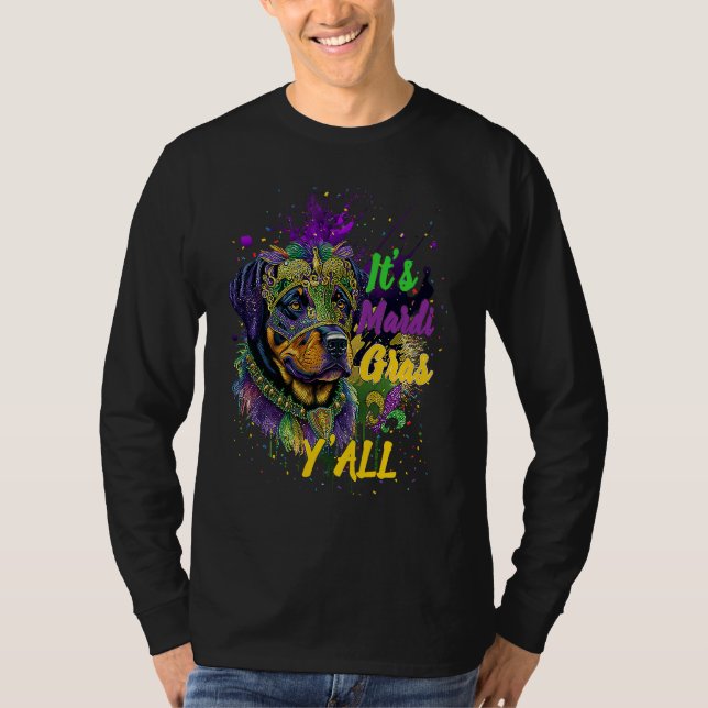 Camiseta Carnival Rottweiler Mardi Gras Yall Masquerade (Anverso)