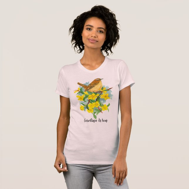 Camiseta Carolina Wren Yellow Jessamine Watercolor (Anverso completo)