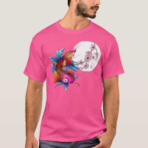 Camiseta Carpa asiática Koi Flor de cerezo de pescado japon