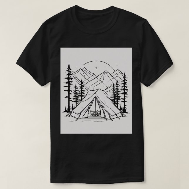 Camiseta Carpa de Camping Arte Geométrico de Línea - Minima (Diseño del anverso)