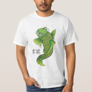Camiseta Carpa de pescado de Koi Verde Lucky
