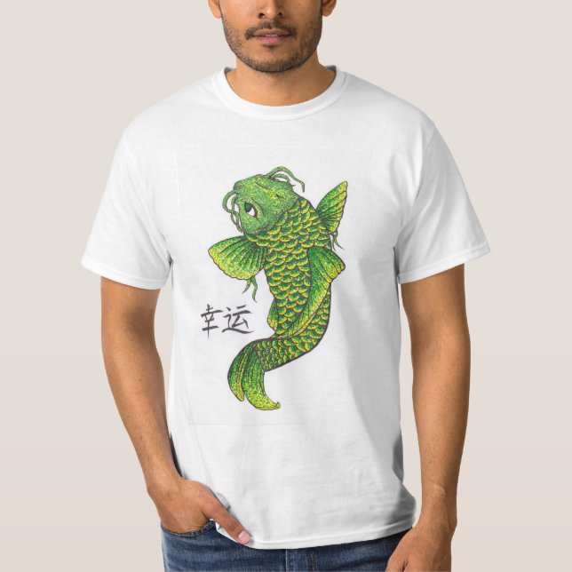 Camiseta Carpa de pescado de Koi Verde Lucky (Anverso)