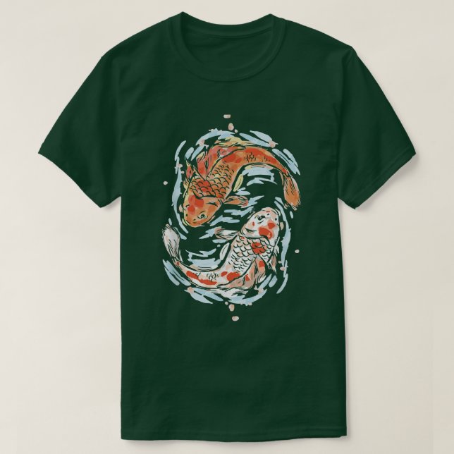 Camiseta Carpa japonesa Koi Nishikigoi Fish Pond Woodblock  (Diseño del anverso)