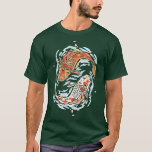 Camiseta Carpa japonesa Koi Nishikigoi Fish Pond Woodblock 